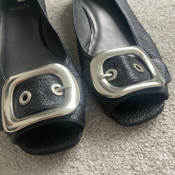 Stuart Weitzman open toe flats with silver buckle - Picture 2 of 7
